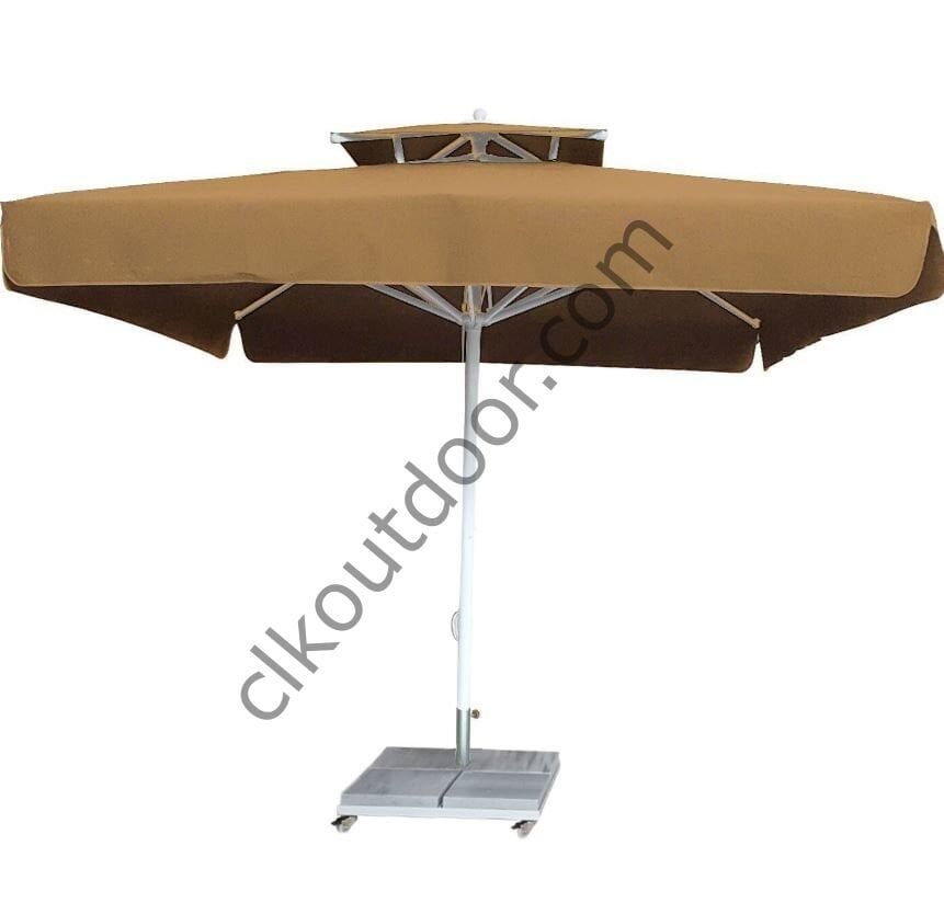 CLK 4x4 Metre Bacalı Mega Q60 Şemsiye Bahçe Cafe Havuz Otel Restorant Şemsiyeleri Siyah - Metal Hareketli Ayak 4 Mermerli (70x70cm 120 kg)