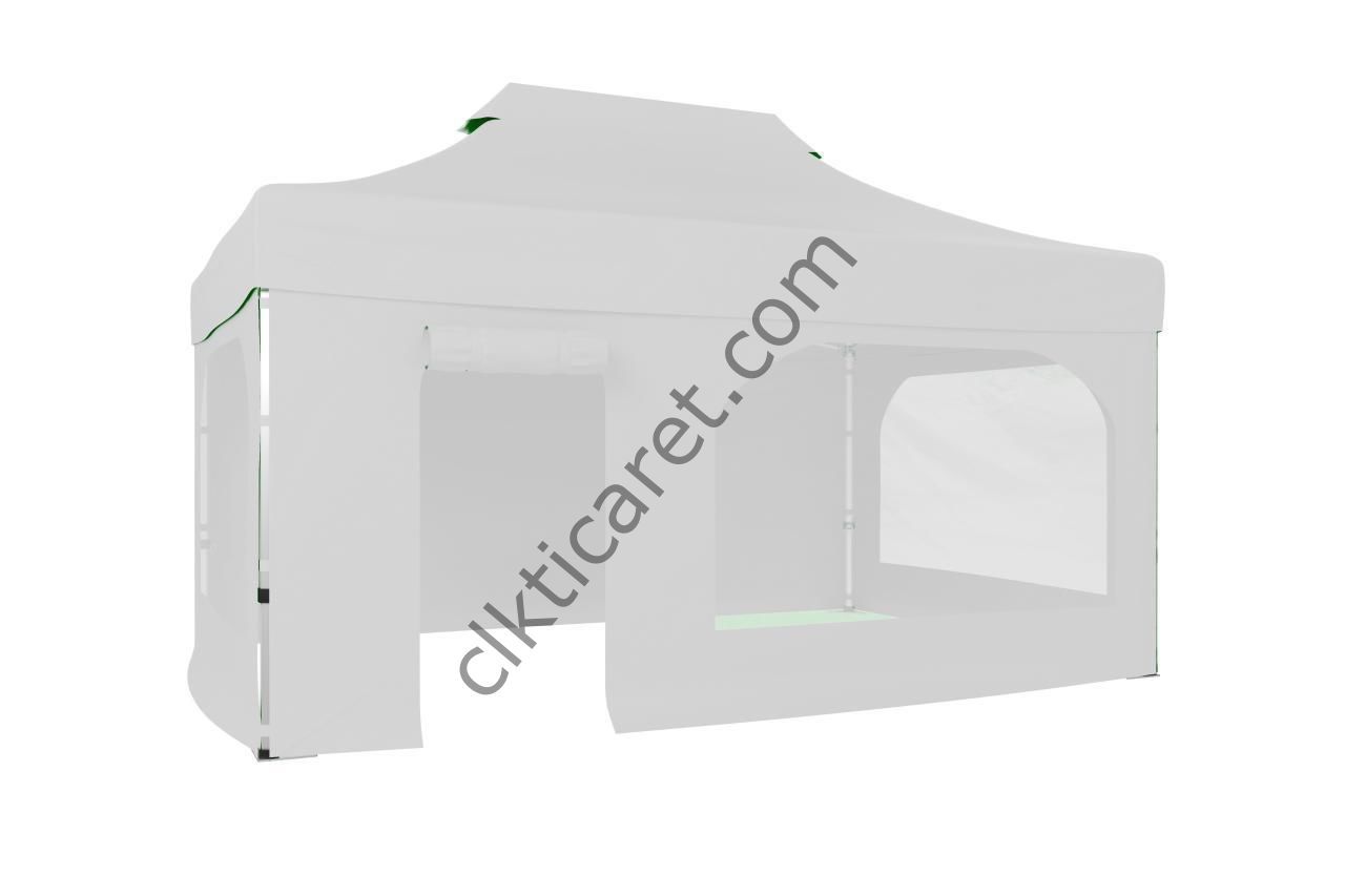 CLK 3x4,5 Katlanabilir Tente Gazebo Portatif Çadır 30 mm 2 Yan Pencereli 1 Yan Aksesuarsız 1 Yan Kapı ve Pencereli Beyaz