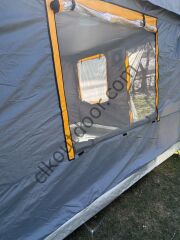 CLK 3x3 Metre 30 mm Profil Yeni Nesil 2 Kapı 4 Sineklikli  Portatif Katlanır Portatif Gazebo Kamp Çadır Gri Krem