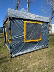 CLK 3x3 Metre 30 mm Profil Yeni Nesil 2 Kapı 4 Sineklikli  Portatif Katlanır Portatif Gazebo Kamp Çadır Gri Krem