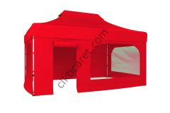 CLK 3x4,5 Katlanabilir Tente Gazebo Portatif Çadır 30 mm 2 Yan Pencereli 1 Yan Aksesuarsız 1 Yan Kapı ve Pencereli Kırmızı