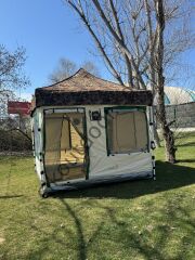 CLK 3x3 Metre 30 mm Profil Yeni Nesil 2 Kapı 4 Sineklikli  Portatif Katlanır Portatif Gazebo Kamp Çadır Krem Sarı