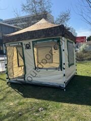 CLK 3x3 Metre 30 mm Profil Yeni Nesil 2 Kapı 4 Sineklikli  Portatif Katlanır Portatif Gazebo Kamp Çadır Krem Açık Mavi (Turkuaz)
