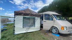 CLK 3x3 Metre 30 mm Profil Yeni Nesil 2 Kapı 4 Sineklikli  Portatif Katlanır Portatif Gazebo Kamp Çadır Krem Saks Mavi