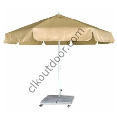 CLK 3,5 Metre Yuvarlak Mega Q60 Şemsiye Bahçe Cafe Havuz Otel Restorant Şemsiyeleri Turuncu - Metal Hareketli Ayak 4 Mermerli (70x70cm 120 kg)