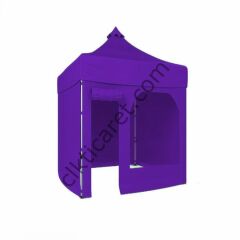CLK 2,5x2,5 52mm Kalın Alüminyum Katlanabilir Tente Gazebo Çadır 3 Yan Kapalı 1 Yan Kapı ve Pencereli Mor