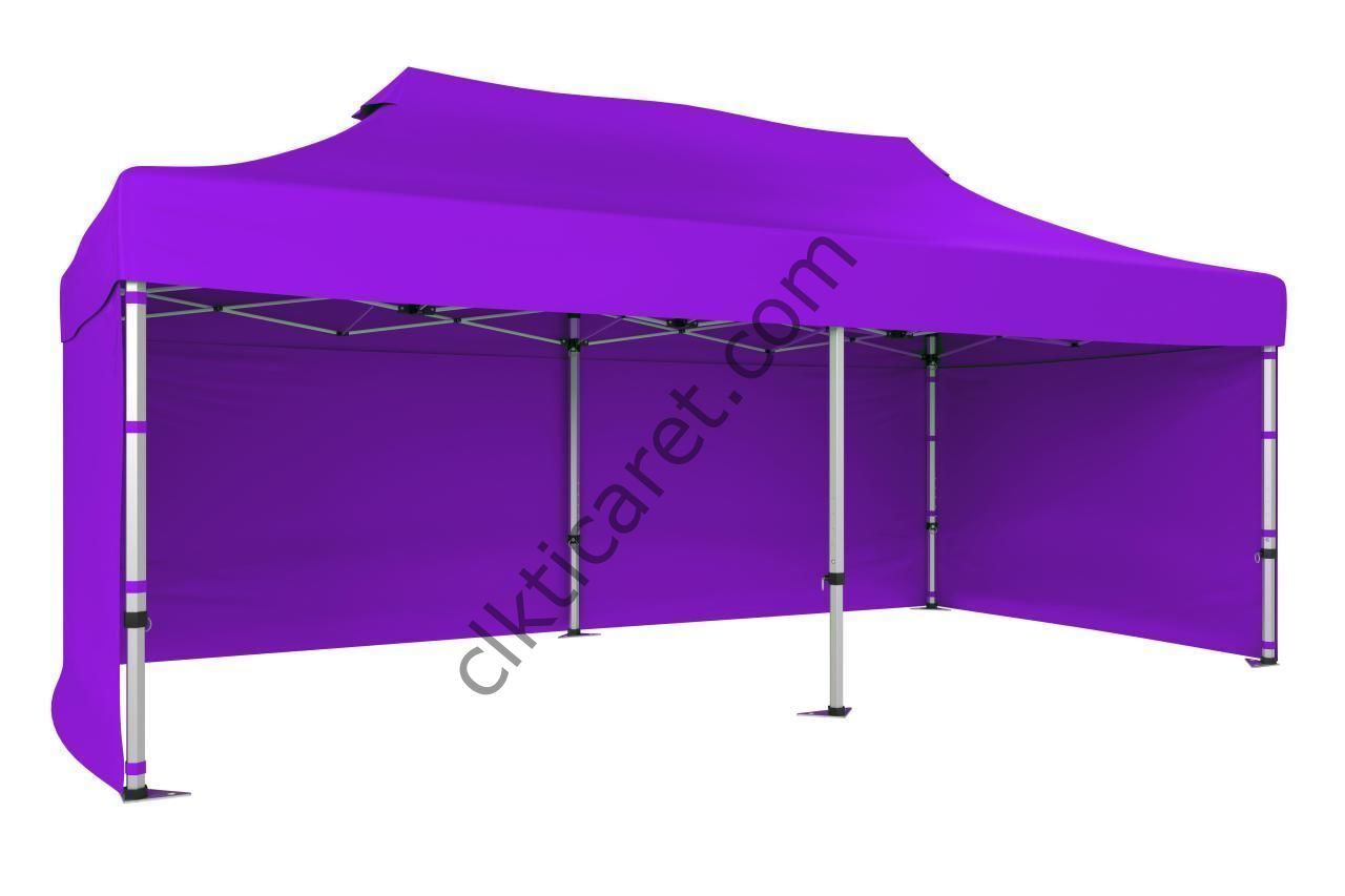 CLK 4x8 52mm Kalın Alüminyum Katlanabilir Tente Gazebo Çadır 3 Kenar Kapalı Lila
