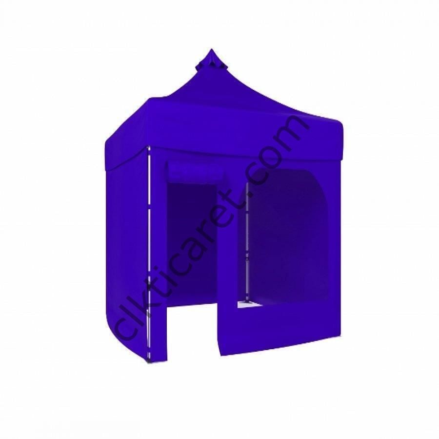CLK 2,5x2,5 52mm Kalın Alüminyum Katlanabilir Tente Gazebo Çadır 3 Yan Kapalı 1 Yan Kapı ve Pencereli Saks Mavi