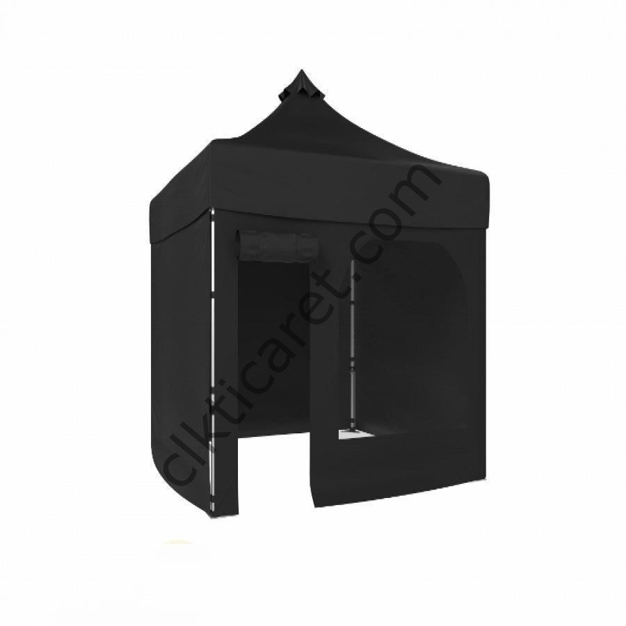 CLK 2,5x2,5 52mm Kalın Alüminyum Katlanabilir Tente Gazebo Çadır 3 Yan Kapalı 1 Yan Kapı ve Pencereli Siyah
