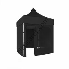 CLK 2,5x2,5 52mm Kalın Alüminyum Katlanabilir Tente Gazebo Çadır 3 Yan Kapalı 1 Yan Kapı ve Pencereli Siyah