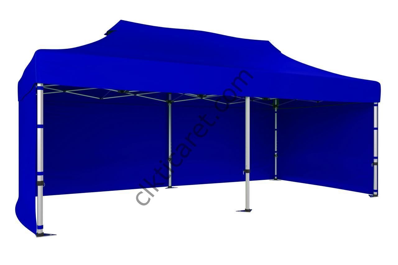 CLK 4x8 52mm Kalın Alüminyum Katlanabilir Tente Gazebo Çadır 3 Kenar Kapalı Saks Mavi
