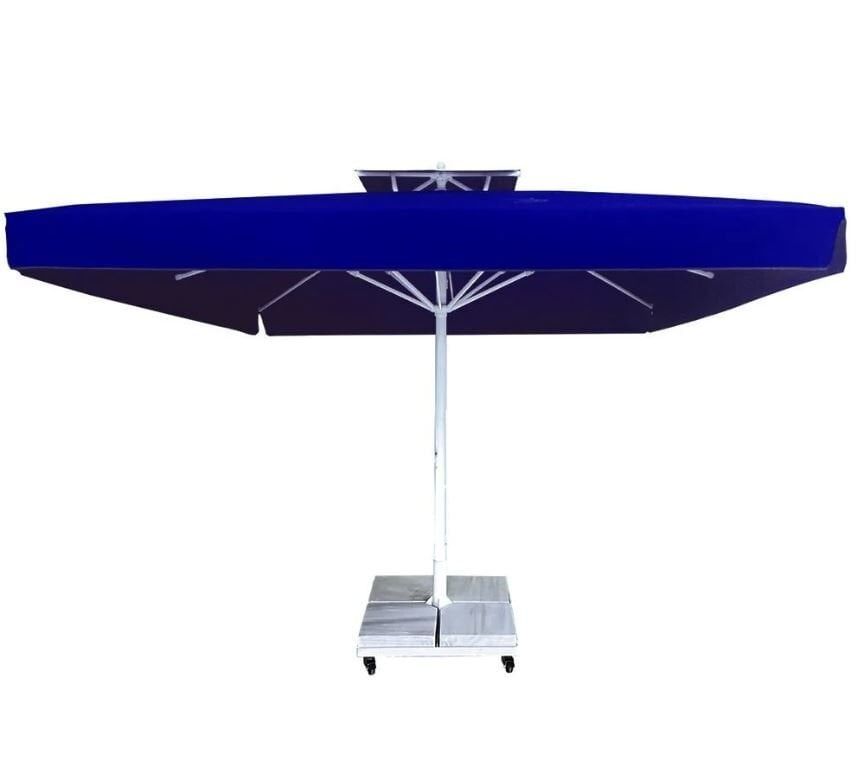 CLK 3x3 Metre Saçaklı LUX Model Krank Sistem Teleskopik Şemsiye Q90 Profil Krem - Metal Hareketli Ayak 4 Mermerli (80x80cm 160 kg)