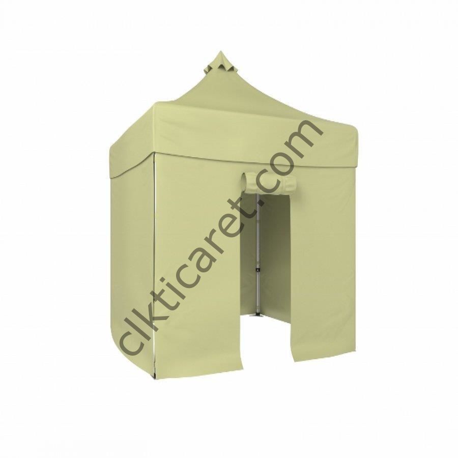 CLK 2,5x 2,5 52mm Kalın Alüminyum Katlanabilir Tente Gazebo Çadır 3 Yan Kapalı 1 Kapılı Krem