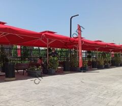 CLK 3x3 Metre Saçaklı LUX Model Krank Sistem Teleskopik Şemsiye Q90 Profil Açık Yeşil - Metal Hareketli Ayak 4 Mermerli (80x80cm 160 kg)