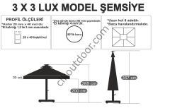 CLK 3x3 Metre Saçaklı LUX Model Krank Sistem Teleskopik Şemsiye Q90 Profil Açık Yeşil - Metal Hareketli Ayak 4 Mermerli (80x80cm 160 kg)