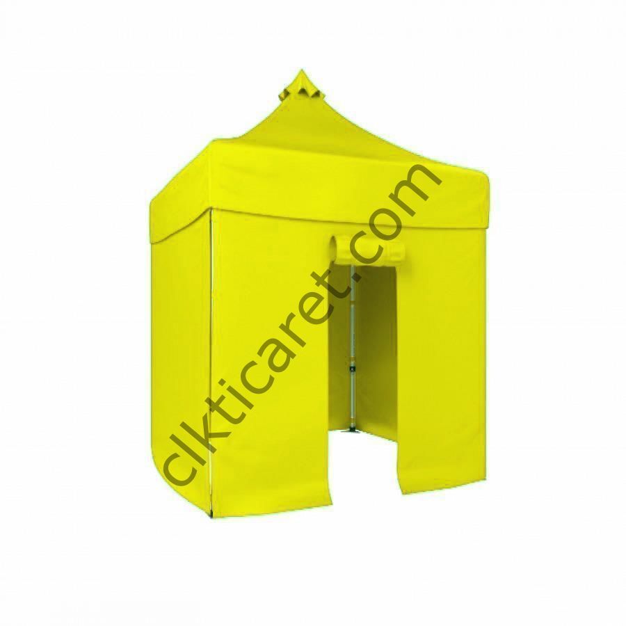 CLK 2,5x 2,5 52mm Kalın Alüminyum Katlanabilir Tente Gazebo Çadır 3 Yan Kapalı 1 Kapılı Sarı