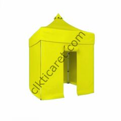 CLK 2,5x 2,5 52mm Kalın Alüminyum Katlanabilir Tente Gazebo Çadır 3 Yan Kapalı 1 Kapılı Sarı