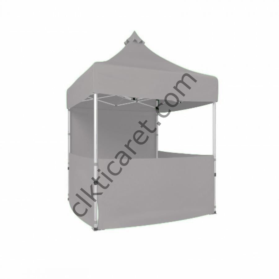 CLK 2,5x2,5 52mm Kalın Alüminyum Katlanabilir Tente Gazebo Çadır 1 Tam Duvar 3 Yarım Duvar Açık Gri