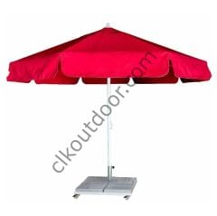 CLK 3,5 Metre Yuvarlak Mega Q60 Şemsiye Bahçe Cafe Havuz Otel Restorant Şemsiyeleri Gri - Metal Hareketli Ayak 4 Mermerli (70x70cm 120 kg)