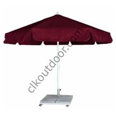 CLK 3,5 Metre Yuvarlak Mega Q60 Şemsiye Bahçe Cafe Havuz Otel Restorant Şemsiyeleri Gri - Metal Hareketli Ayak 4 Mermerli (70x70cm 120 kg)