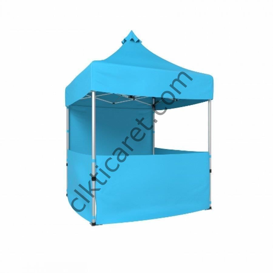 CLK 2,5x2,5 52mm Kalın Alüminyum Katlanabilir Tente Gazebo Çadır 1 Tam Duvar 3 Yarım Duvar Açık Mavi (Turkuaz)