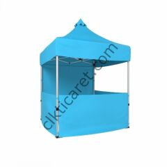 CLK 2,5x2,5 52mm Kalın Alüminyum Katlanabilir Tente Gazebo Çadır 1 Tam Duvar 3 Yarım Duvar Açık Mavi (Turkuaz)