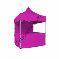 CLK 2,5x2,5 52mm Kalın Alüminyum Katlanabilir Tente Gazebo Çadır 1 Tam Duvar 3 Yarım Duvar Pembe