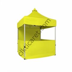 CLK 2,5x2,5 52mm Kalın Alüminyum Katlanabilir Tente Gazebo Çadır 1 Tam Duvar 3 Yarım Duvar Sarı