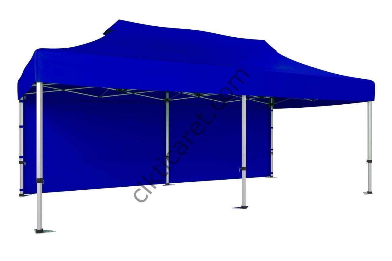 CLK 4x8 mt 52 mm KALIN ALÜMİNYUM PROFİL 1 KENAR KAPALI GAZEBO KATLANIR ÇADIR Saks Mavi