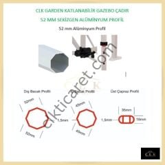 CLK 2,5x2,5 52mm Kalın Alüminyum Katlanabilir Tente Gazebo Çadır 1 Tam 2 Yarım Duvar Lila