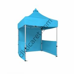 CLK 2,5x2,5 52mm Kalın Alüminyum Katlanabilir Tente Gazebo Çadır 1 Tam 2 Yarım Duvar Açık Mavi (Turkuaz)