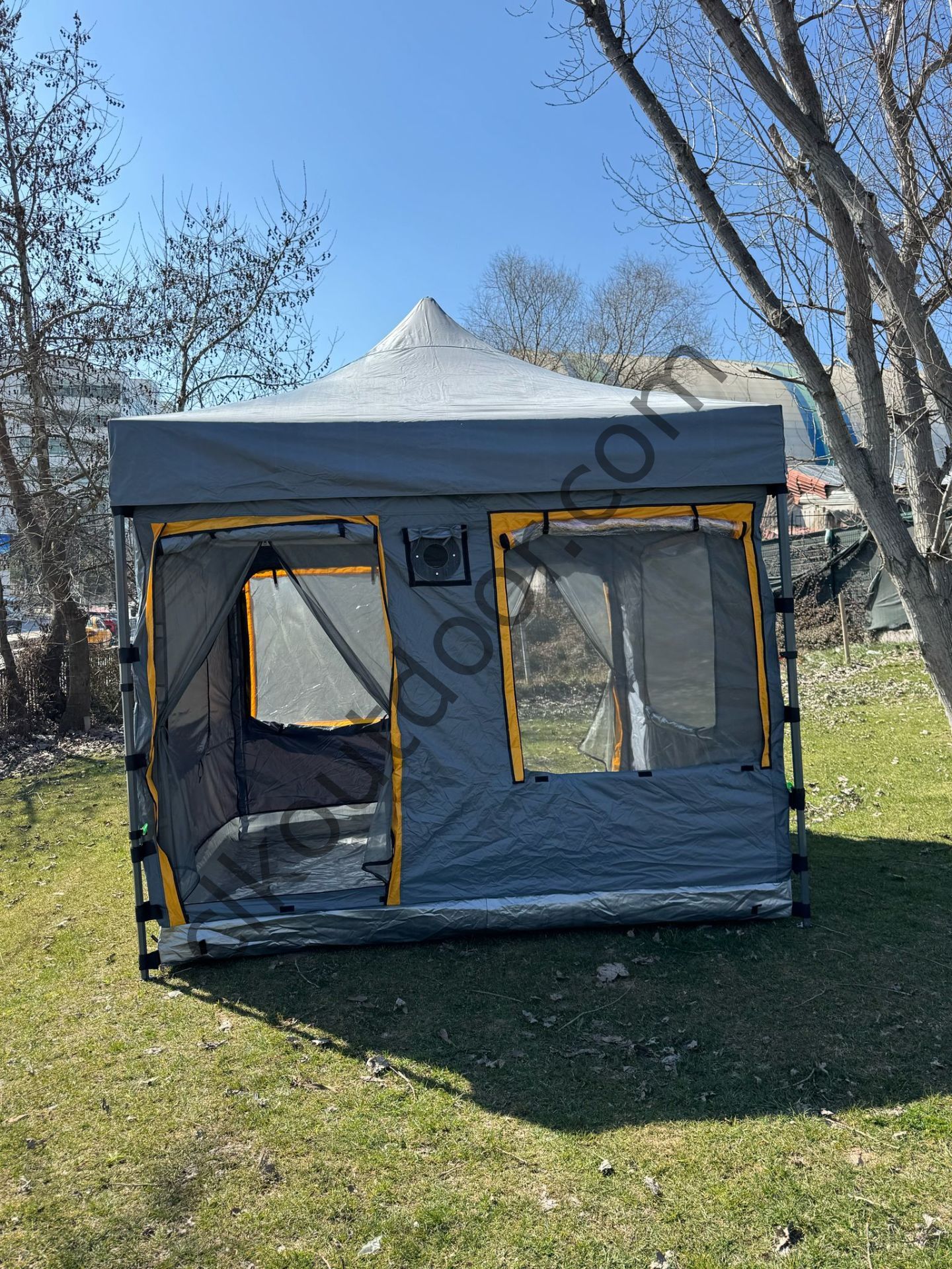 CLK 3x3 mt Yeni Nesil 2 Kapı 4 Pencere 40 mm Kısa Bagaj Boy 115 cm Gazebo Portatif Kamp Çadırı Gri