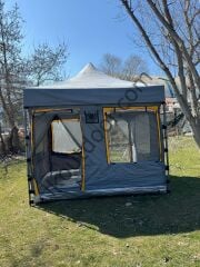 CLK 3x3 mt Yeni Nesil 2 Kapı 4 Pencere 40 mm Kısa Bagaj Boy 115 cm Gazebo Portatif Kamp Çadırı Gri