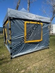CLK 3x3 mt Yeni Nesil 2 Kapı 4 Pencere TENTELİ 40 mm Kısa Bagaj Boy 115 cm Gazebo Portatif Kamp Çadırı Gri