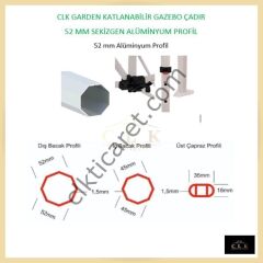 CLK 2,5x2,5 52mm Kalın Alüminyum Katlanabilir Tente Gazebo Çadır 3 Kenar Kapalı Siyah