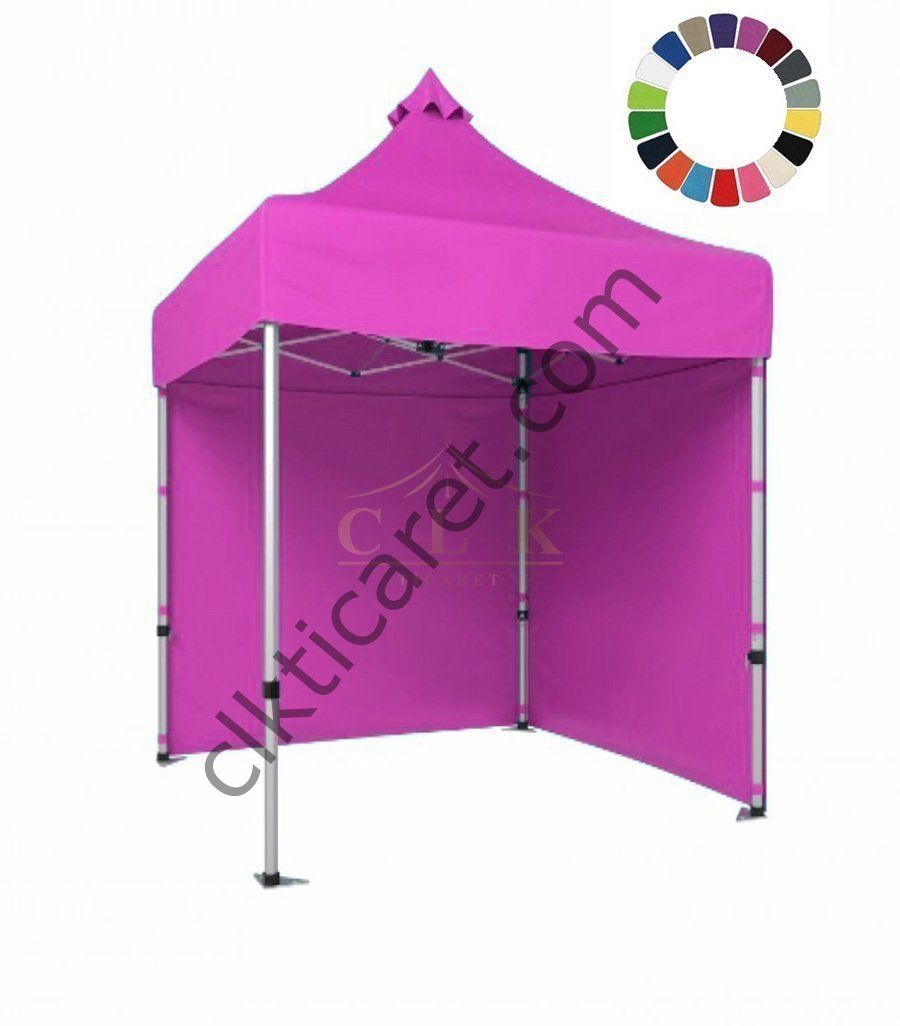 CLK 2,5x2,5 52mm Kalın Alüminyum Katlanabilir Tente Gazebo Çadır 2 Kenar Kapalı Pembe