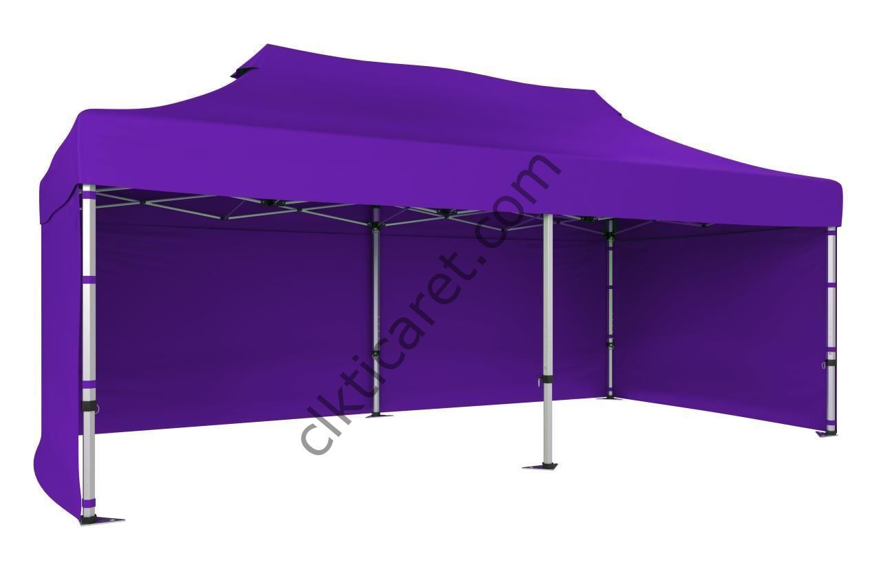 CLK 3x6 Katlanabilir Tente Gazebo Portatif Çadır 30 mm 3 Yan Kapalı Mor