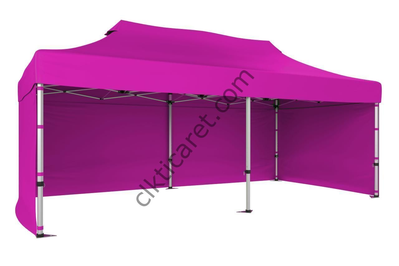 CLK 3x6 Katlanabilir Tente Gazebo Portatif Çadır 30 mm 3 Yan Kapalı Pembe