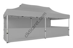 CLK 3x6 Katlanabilir Tente Gazebo Portatif Çadır 30 mm 1 Tam Duvar 3 Yarım Duvar Açık Gri