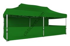 CLK 3x6 Katlanabilir Tente Gazebo Portatif Çadır 30 mm 1 Tam Duvar 3 Yarım Duvar Benetton Yeşil