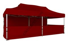 CLK 3x6 Katlanabilir Tente Gazebo Portatif Çadır 30 mm 1 Tam Duvar 3 Yarım Duvar Bordo