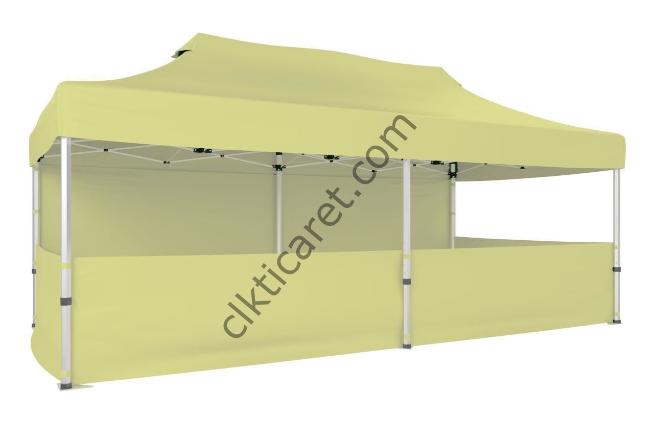 CLK 3x6 Katlanabilir Tente Gazebo Portatif Çadır 30 mm 1 Tam Duvar 3 Yarım Duvar Krem