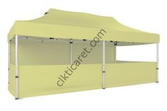 CLK 3x6 Katlanabilir Tente Gazebo Portatif Çadır 30 mm 1 Tam Duvar 3 Yarım Duvar Krem