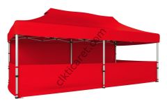 CLK 3x6 Katlanabilir Tente Gazebo Portatif Çadır 30 mm 1 Tam Duvar 3 Yarım Duvar Kırmızı
