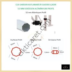 CLK 2,5x2,5 52mm Kalın Alüminyum Katlanabilir Tente Gazebo Çadır Mor