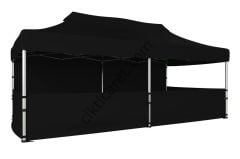 CLK 3x6 Katlanabilir Tente Gazebo Portatif Çadır 30 mm 1 Tam Duvar 3 Yarım Duvar Siyah