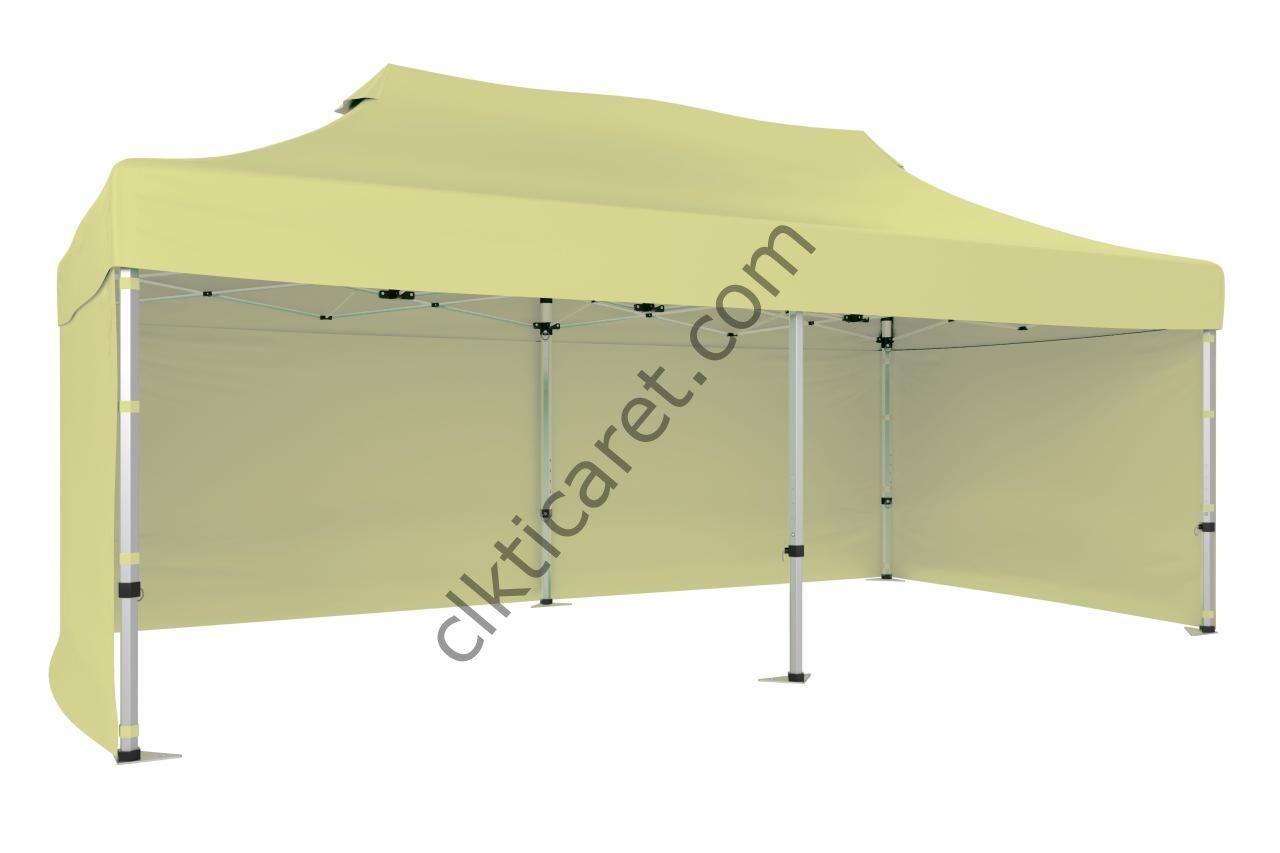 CLK 5x10 52mm Kalın Alüminyum Katlanabilir Tente Gazebo Çadır 3 Kenar Kapalı Krem