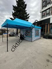 CLK 3x6 Verendalı 40 mm Profil Katlanır Portatif Gazebo Kamp Çadır Açık Gri Açık Mavi (Turkuaz)