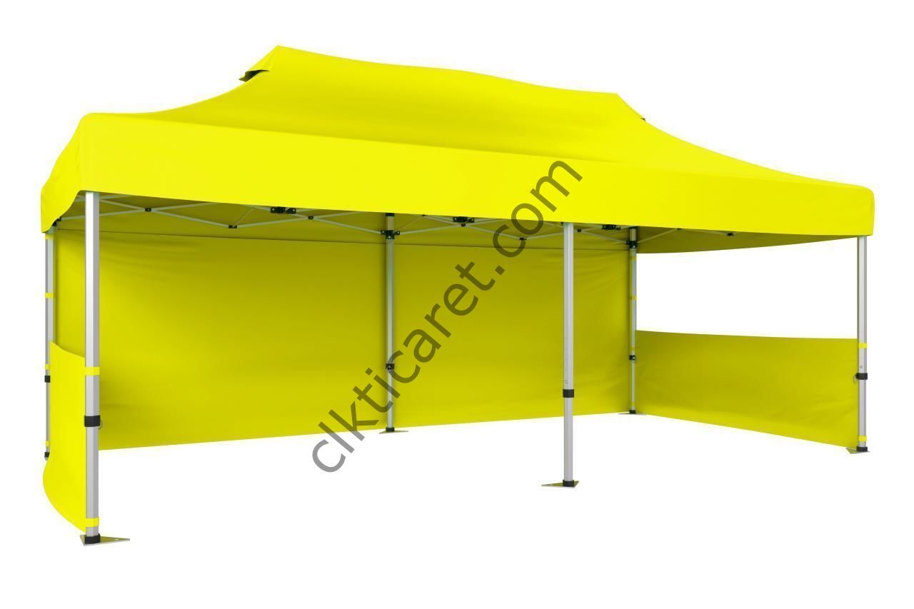 CLK 5x10 52mm Kalın Alüminyum Katlanabilir Tente Gazebo Çadır 1 Tam Duvar 2 Yarım Duvar Sarı