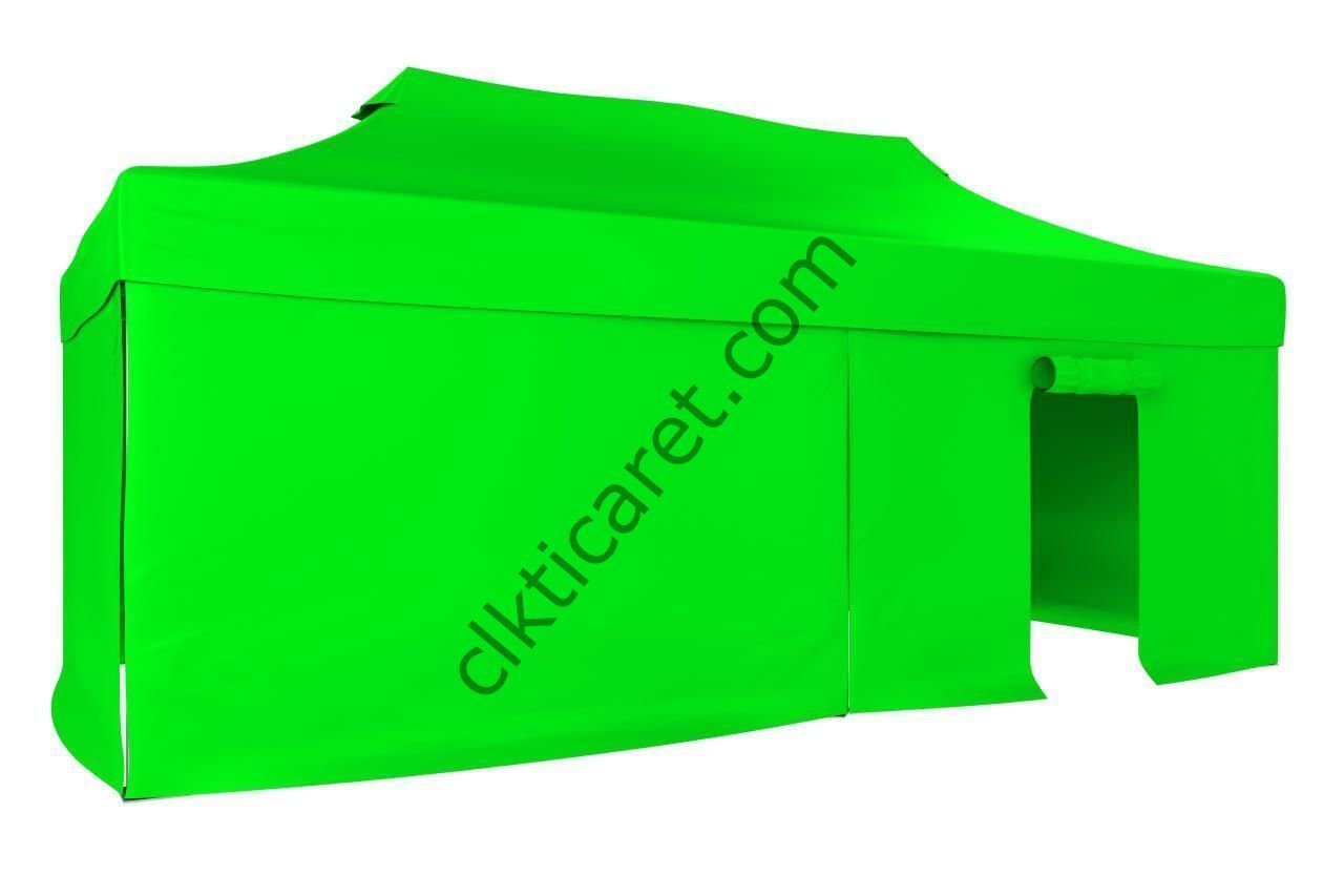 CLK 3x6 Katlanabilir Tente Gazebo Portatif Çadır 30 mm 3 Yan Kapalı 1 Kapılı Açık Yeşil